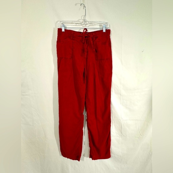 The Territory Ahead Women’s Linen-Cotton Roll-Up Pants - Red - Size 8 - Picture 2 of 10